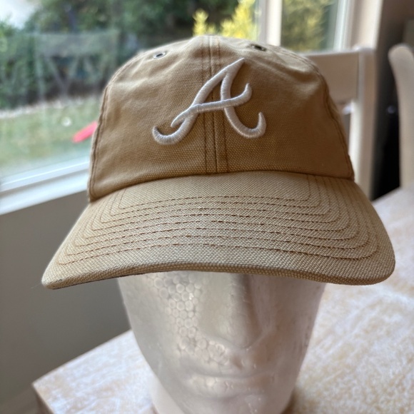 Carhartt x ’47 Brand Atlanta Braves Hat Tan Canvas Baseball Cap Adjustable OSFA - Picture 2 of 13